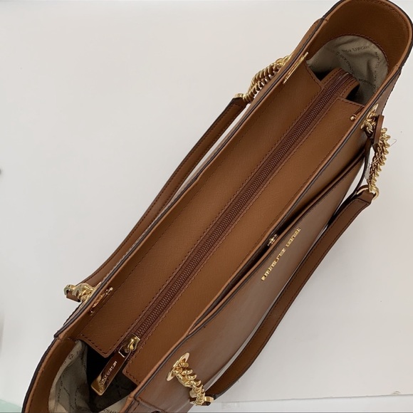 MICHAEL KORS LARGE X CHAIN LOGO SHOULDER BAG BROWN - Picture 10 of 16